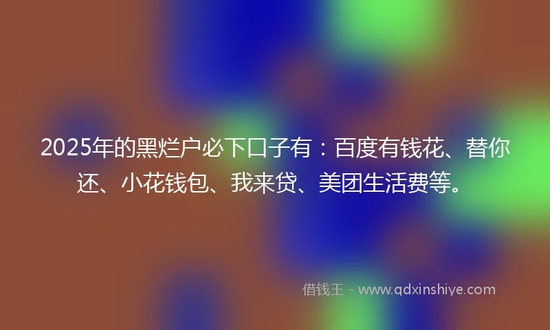 2025年的黑烂户必下口子有：百度有钱花、替你还、小花钱包、我来贷、美团生活费等。