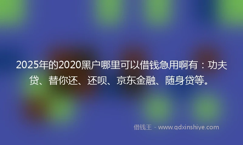 2025年的2020黑户哪里可以借钱急用啊有：功夫贷、替你还、还呗、京东金融、随身贷等。
