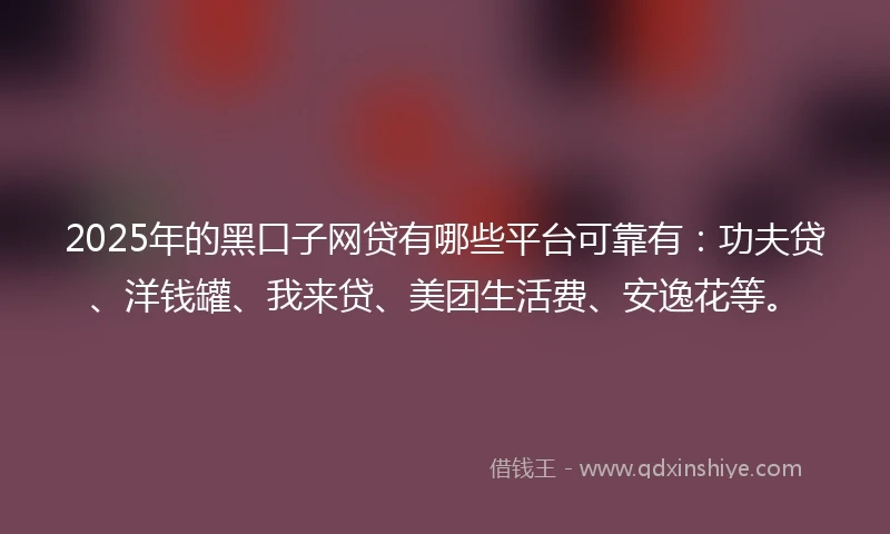 2025年的黑口子网贷有哪些平台可靠有：功夫贷、洋钱罐、我来贷、美团生活费、安逸花等。