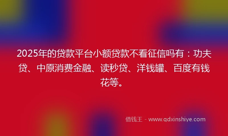 2025年的贷款平台小额贷款不看征信吗有：功夫贷、中原消费金融、读秒贷、洋钱罐、百度有钱花等。
