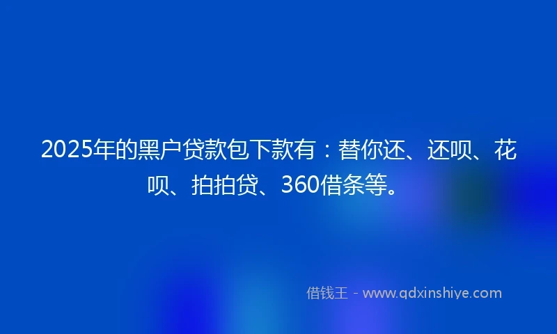 2025年的黑户贷款包下款有：替你还、还呗、花呗、拍拍贷、360借条等。