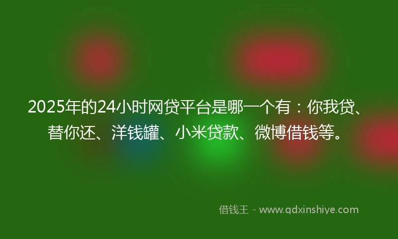 2025年的24小时网贷平台是哪一个有：你我贷、替你还、洋钱罐、小米贷款、微博借钱等。
