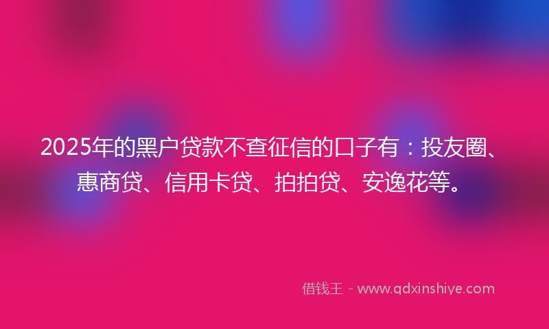 2025年的黑户贷款不查征信的口子有：投友圈、惠商贷、信用卡贷、拍拍贷、安逸花等。