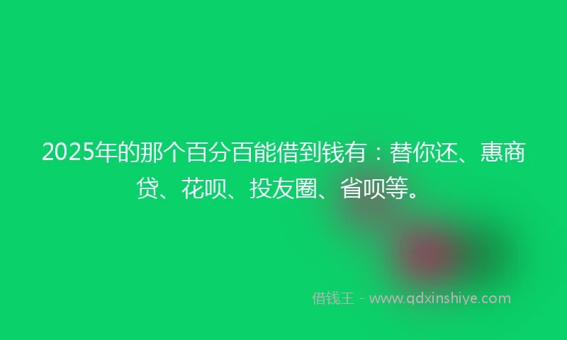 2025年的那个百分百能借到钱有：替你还、惠商贷、花呗、投友圈、省呗等。