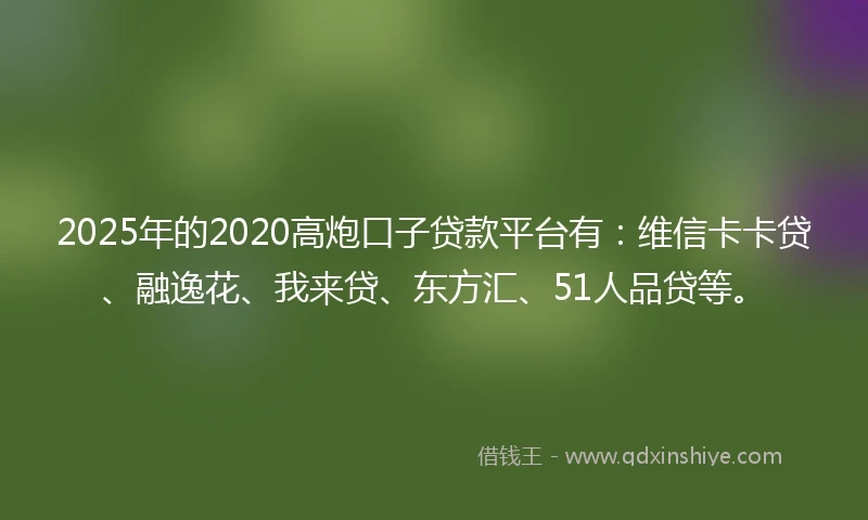 2025年的2020高炮口子贷款平台有：维信卡卡贷、融逸花、我来贷、东方汇、51人品贷等。
