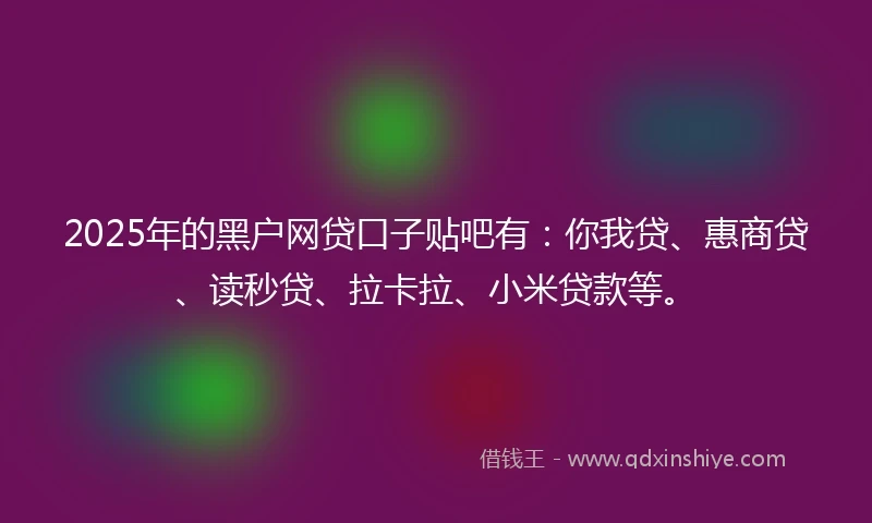 2025年的黑户网贷口子贴吧有：你我贷、惠商贷、读秒贷、拉卡拉、小米贷款等。