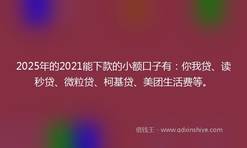 2025年的2021能下款的小额口子有：你我贷、读秒贷、微粒贷、柯基贷、美团生活费等。