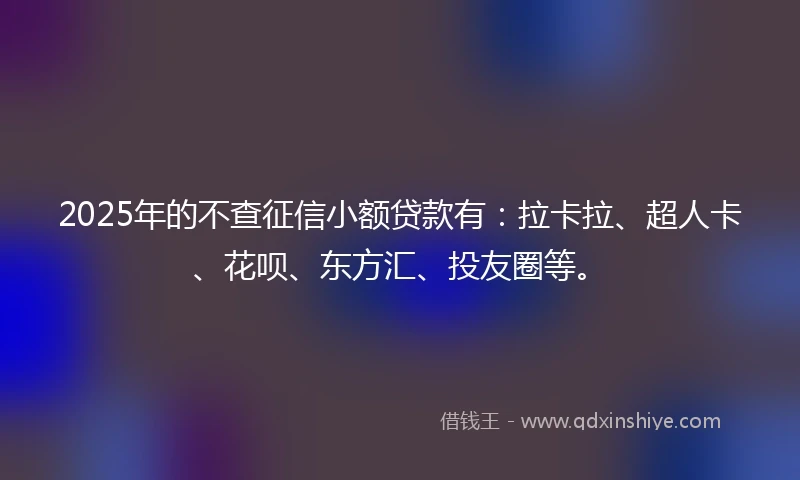 2025年的不查征信小额贷款有：拉卡拉、超人卡、花呗、东方汇、投友圈等。