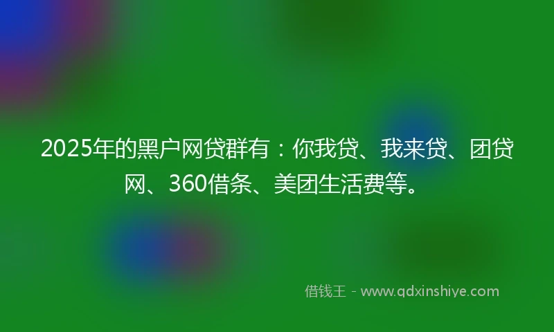2025年的黑户网贷群有：你我贷、我来贷、团贷网、360借条、美团生活费等。