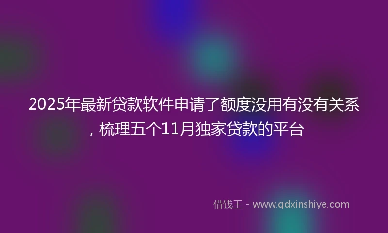 2025年最新贷款软件申请了额度没用有没有关系，梳理五个11月独家贷款的平台