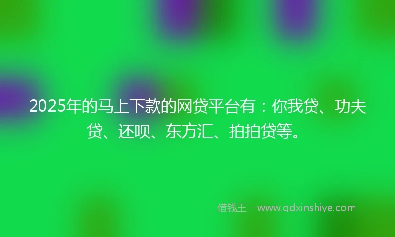 2025年的马上下款的网贷平台有：你我贷、功夫贷、还呗、东方汇、拍拍贷等。