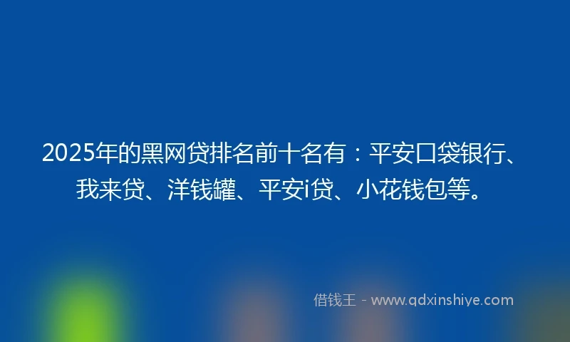 2025年的黑网贷排名前十名有：平安口袋银行、我来贷、洋钱罐、平安i贷、小花钱包等。