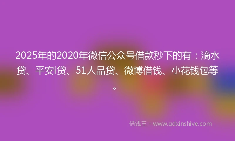 2025年的2020年微信公众号借款秒下的有：滴水贷、平安i贷、51人品贷、微博借钱、小花钱包等。