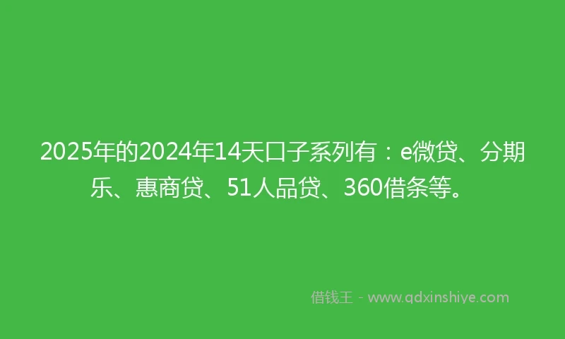 2025年的2024年14天口子系列有：e微贷、分期乐、惠商贷、51人品贷、360借条等。