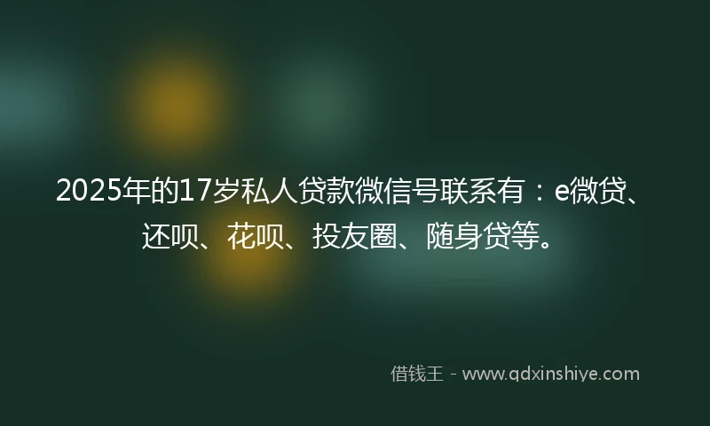 2025年的17岁私人贷款微信号联系有：e微贷、还呗、花呗、投友圈、随身贷等。