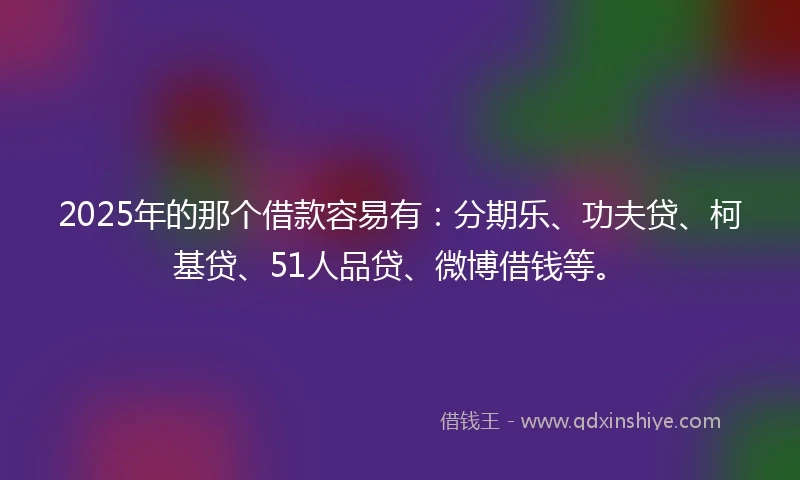 2025年的那个借款容易有：分期乐、功夫贷、柯基贷、51人品贷、微博借钱等。