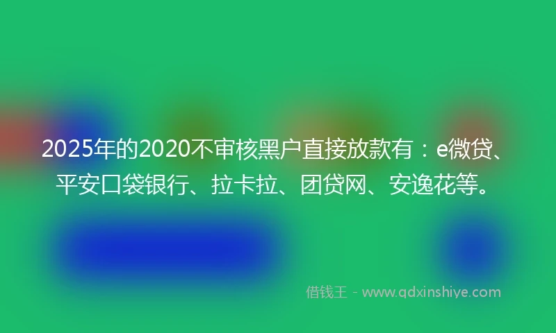 2025年的2020不审核黑户直接放款有：e微贷、平安口袋银行、拉卡拉、团贷网、安逸花等。