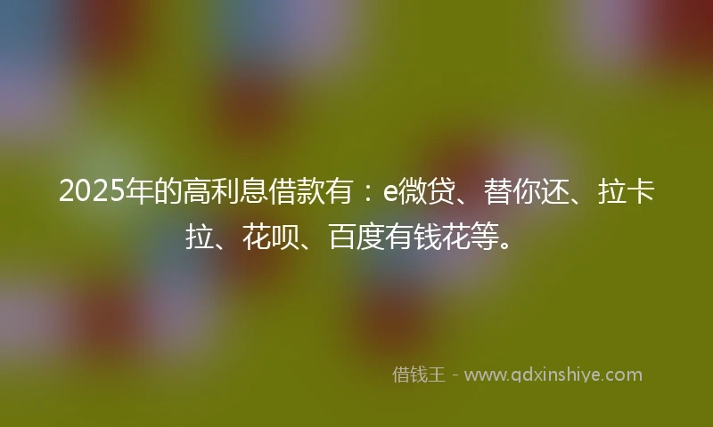 2025年的高利息借款有：e微贷、替你还、拉卡拉、花呗、百度有钱花等。