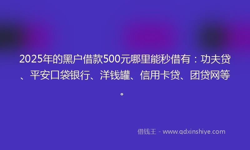 2025年的黑户借款500元哪里能秒借有：功夫贷、平安口袋银行、洋钱罐、信用卡贷、团贷网等。