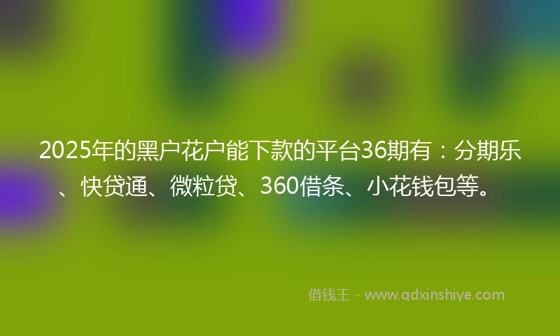 2025年的黑户花户能下款的平台36期有：分期乐、快贷通、微粒贷、360借条、小花钱包等。
