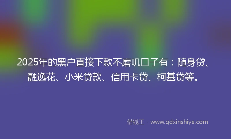 2025年的黑户直接下款不磨叽口子有：随身贷、融逸花、小米贷款、信用卡贷、柯基贷等。