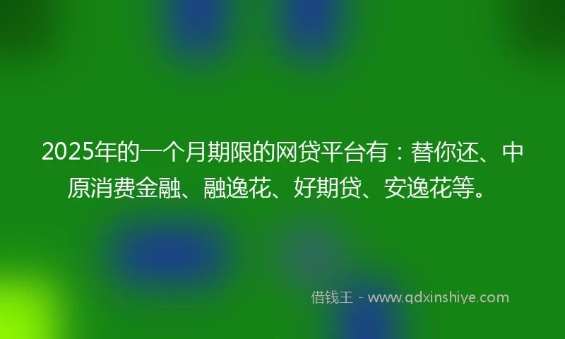 2025年的一个月期限的网贷平台有：替你还、中原消费金融、融逸花、好期贷、安逸花等。