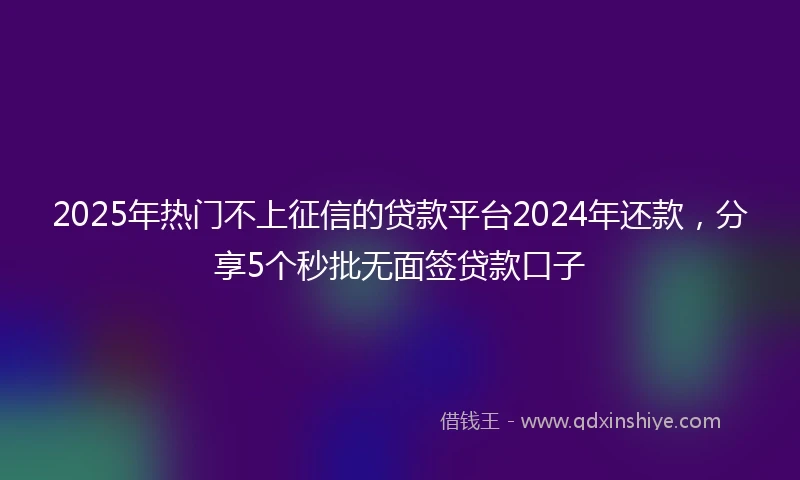 2025年热门不上征信的贷款平台2024年还款，分享5个秒批无面签贷款口子