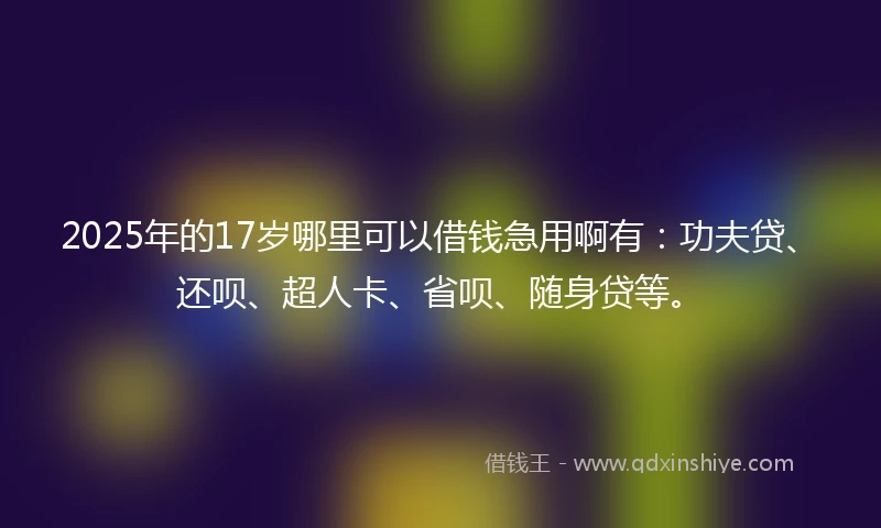 2025年的17岁哪里可以借钱急用啊有：功夫贷、还呗、超人卡、省呗、随身贷等。