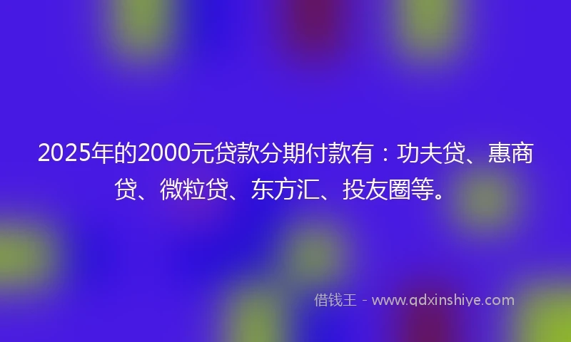 2025年的2000元贷款分期付款有：功夫贷、惠商贷、微粒贷、东方汇、投友圈等。