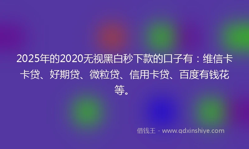 2025年的2020无视黑白秒下款的口子有：维信卡卡贷、好期贷、微粒贷、信用卡贷、百度有钱花等。