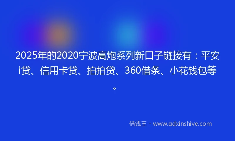 2025年的2020宁波高炮系列新口子链接有：平安i贷、信用卡贷、拍拍贷、360借条、小花钱包等。
