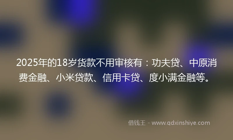 2025年的18岁货款不用审核有：功夫贷、中原消费金融、小米贷款、信用卡贷、度小满金融等。