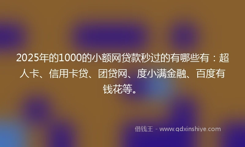 2025年的1000的小额网贷款秒过的有哪些有：超人卡、信用卡贷、团贷网、度小满金融、百度有钱花等。