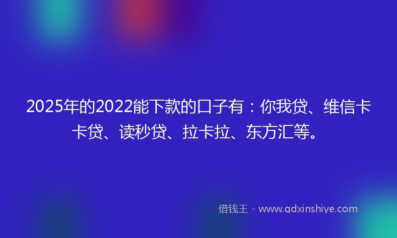 2025年的2022能下款的口子有：你我贷、维信卡卡贷、读秒贷、拉卡拉、东方汇等。