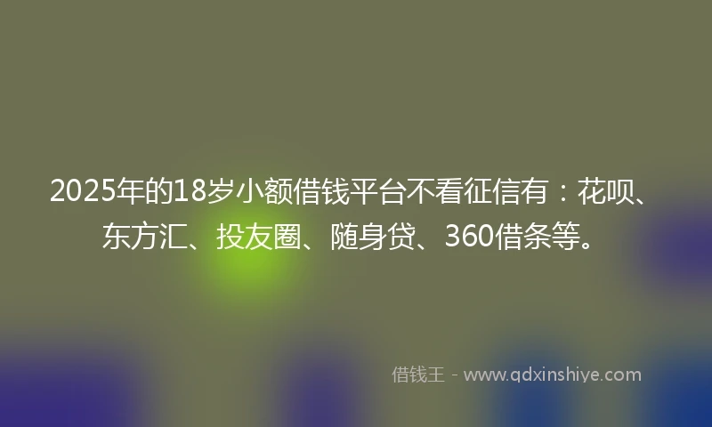 2025年的18岁小额借钱平台不看征信有：花呗、东方汇、投友圈、随身贷、360借条等。