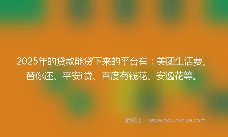 2025年的贷款能贷下来的平台有：美团生活费、替你还、平安i贷、百度有钱花、安逸花等。