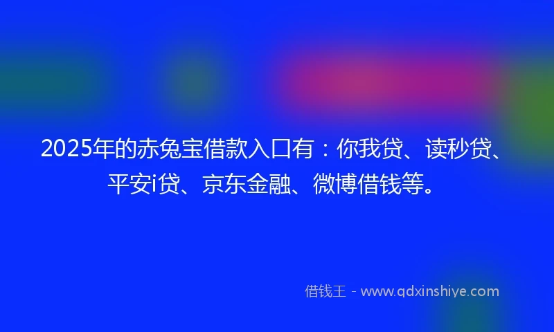 2025年的赤兔宝借款入口有：你我贷、读秒贷、平安i贷、京东金融、微博借钱等。