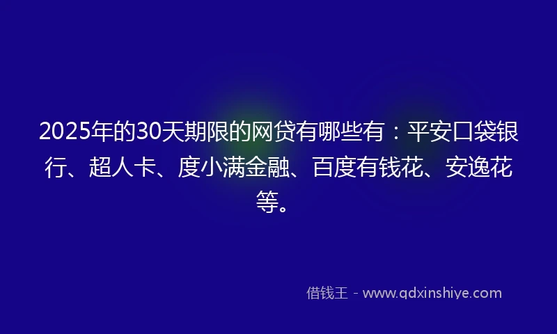 2025年的30天期限的网贷有哪些有：平安口袋银行、超人卡、度小满金融、百度有钱花、安逸花等。
