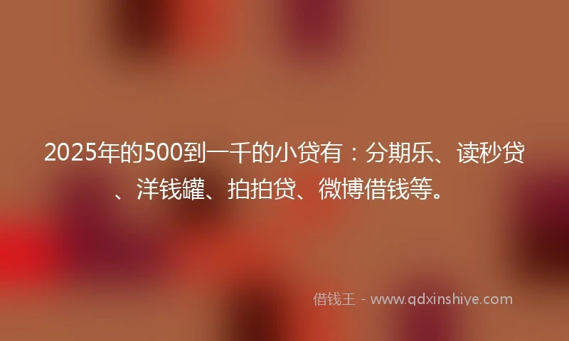 2025年的500到一千的小贷有：分期乐、读秒贷、洋钱罐、拍拍贷、微博借钱等。