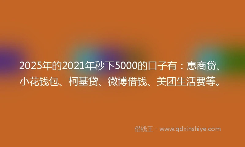 2025年的2021年秒下5000的口子有：惠商贷、小花钱包、柯基贷、微博借钱、美团生活费等。