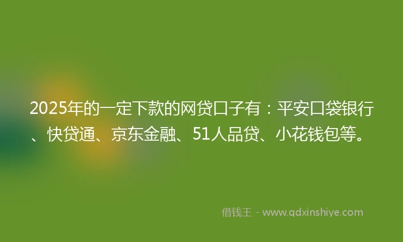 2025年的一定下款的网贷口子有：平安口袋银行、快贷通、京东金融、51人品贷、小花钱包等。
