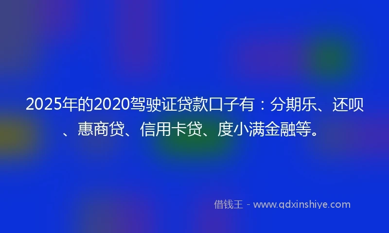 2025年的2020驾驶证贷款口子有：分期乐、还呗、惠商贷、信用卡贷、度小满金融等。