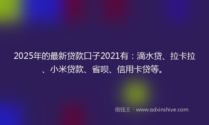 2025年的最新贷款口子2021有：滴水贷、拉卡拉、小米贷款、省呗、信用卡贷等。