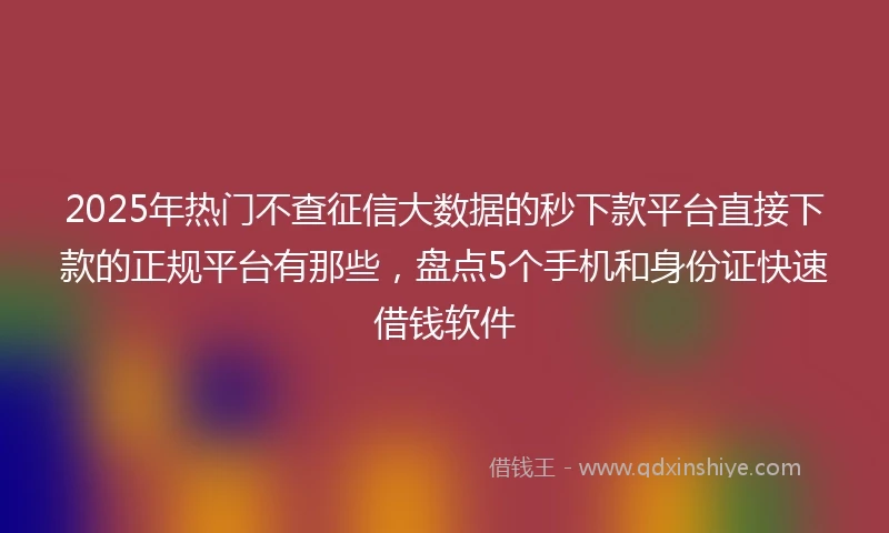 2025年热门不查征信大数据的秒下款平台直接下款的正规平台有那些，盘点5个手机和身份证快速借钱软件
