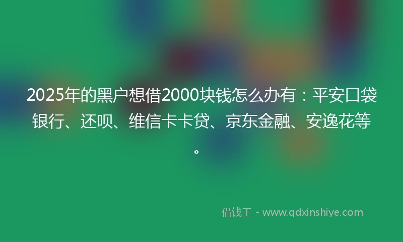 2025年的黑户想借2000块钱怎么办有：平安口袋银行、还呗、维信卡卡贷、京东金融、安逸花等。