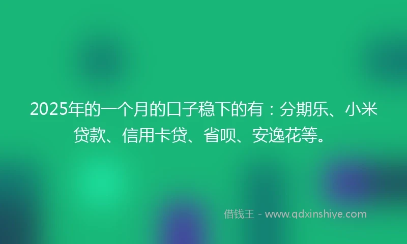 2025年的一个月的口子稳下的有：分期乐、小米贷款、信用卡贷、省呗、安逸花等。