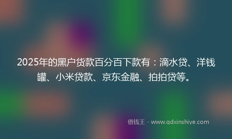 2025年的黑户货款百分百下款有：滴水贷、洋钱罐、小米贷款、京东金融、拍拍贷等。