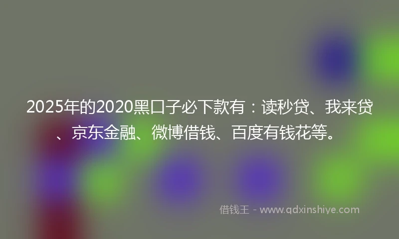 2025年的2020黑口子必下款有：读秒贷、我来贷、京东金融、微博借钱、百度有钱花等。