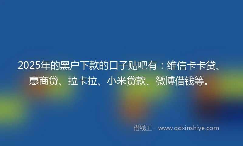 2025年的黑户下款的口子贴吧有：维信卡卡贷、惠商贷、拉卡拉、小米贷款、微博借钱等。
