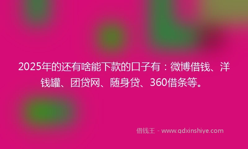 2025年的还有啥能下款的口子有：微博借钱、洋钱罐、团贷网、随身贷、360借条等。
